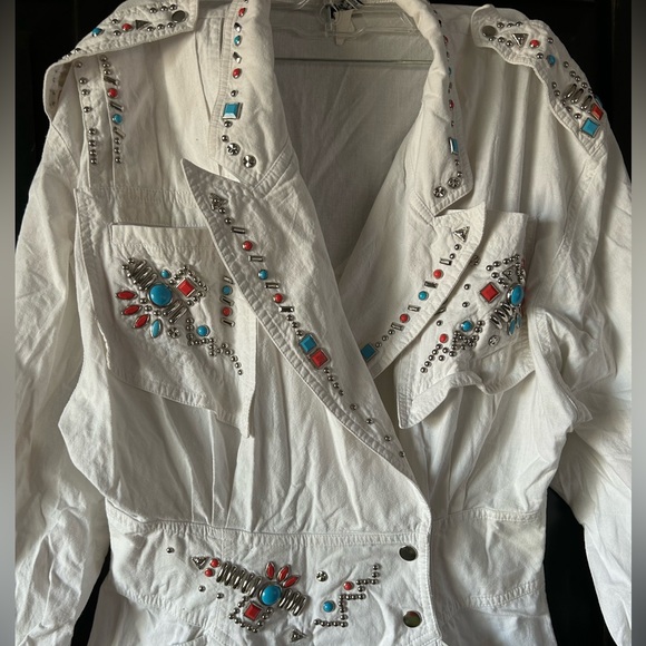 Western 80s IIF embellished romper short suit, shorts jumpsuit bedazzled M L - Picture 3 of 5